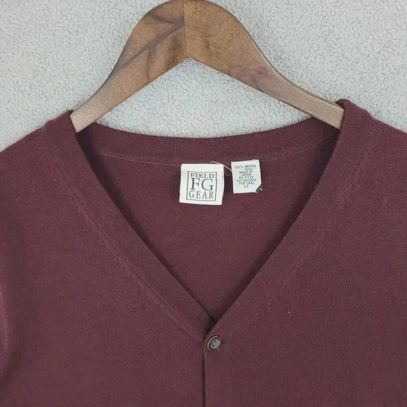 Vtg Field Gear Mens Burgundy 100% Merino Wool Button-Up Vest Large 7PT - Picture 5 of 6
